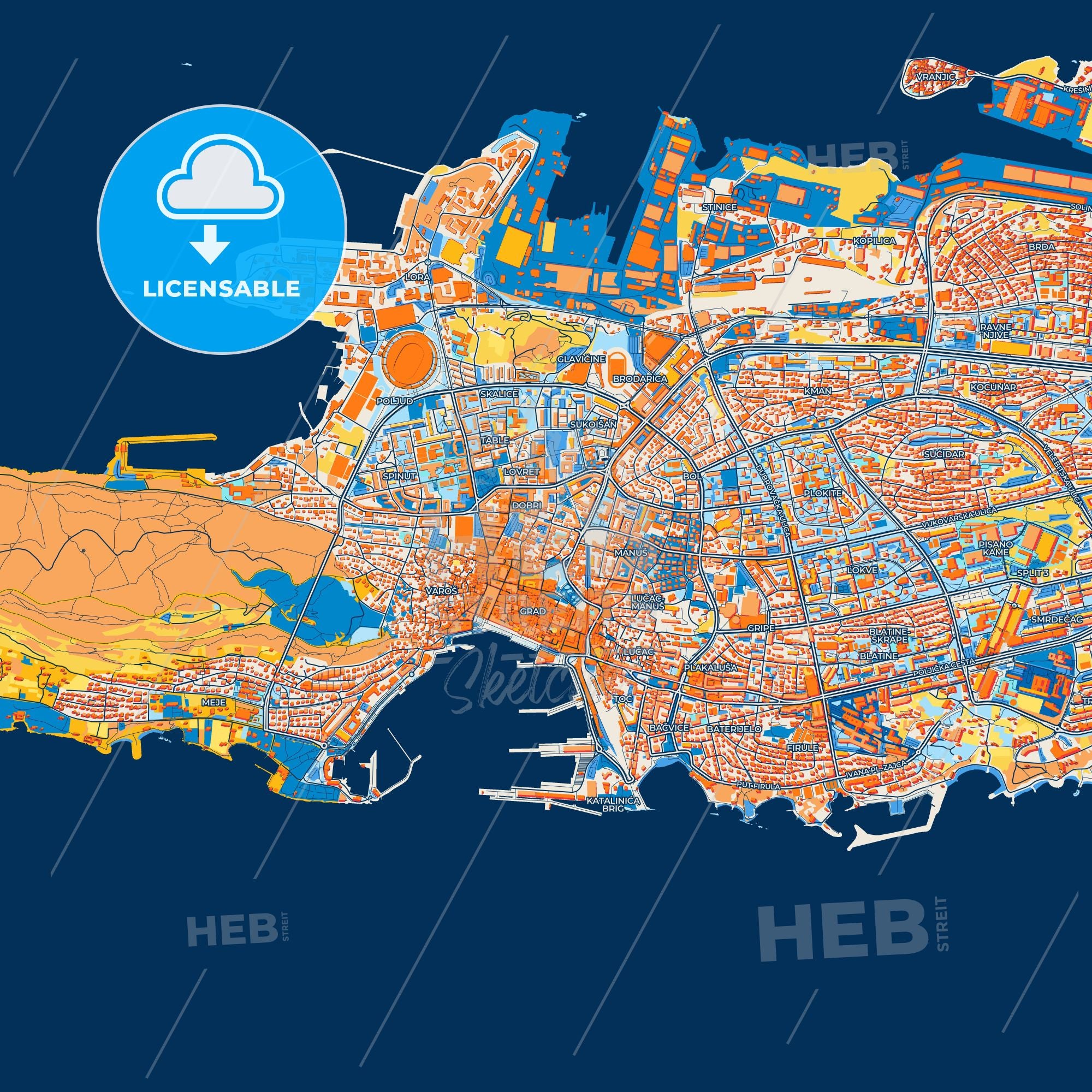 Printable Map Split Colorful Split Street Map With Labels And Buildings – HEBSTREITS