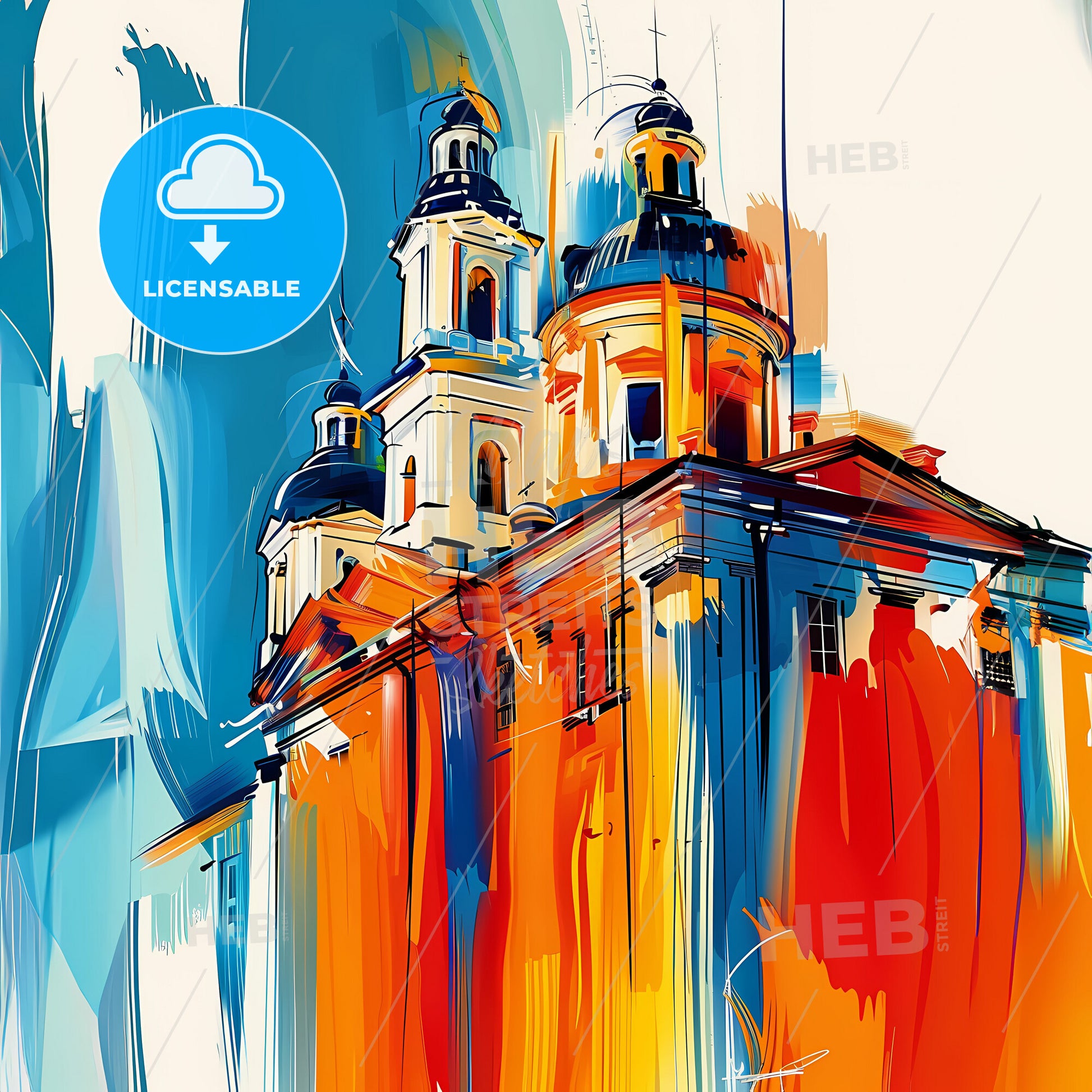 Vibrant Spokane, Washington - A Painting Of A Building With A Colorful Background