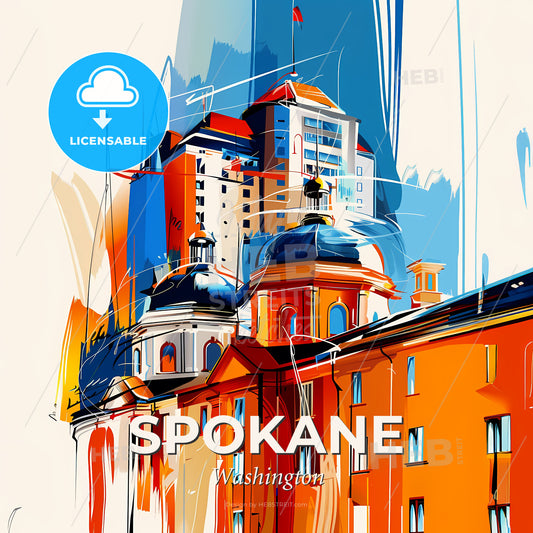 Vibrant Spokane, Washington - A Painting Of A Building - Square format print template