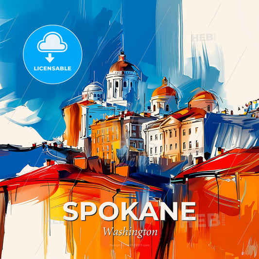 Vibrant Spokane, Washington - A Painting Of A City - Square format print template