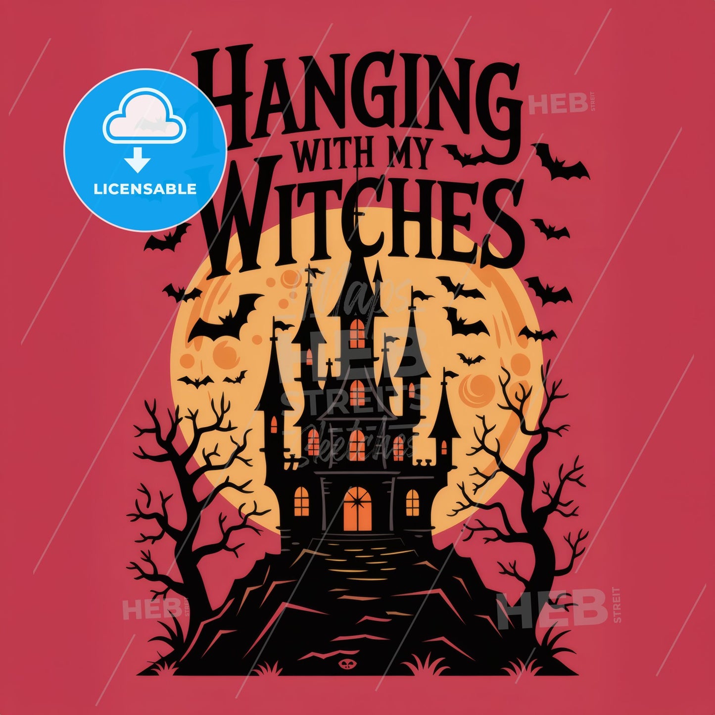 “Spooky Castle & Witches Halloween T-Shirt Art: Bold Gothic Design for Festive Fun”