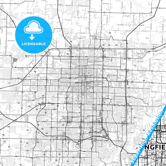 Springfield, Missouri light map with streetnames, citynames and districts