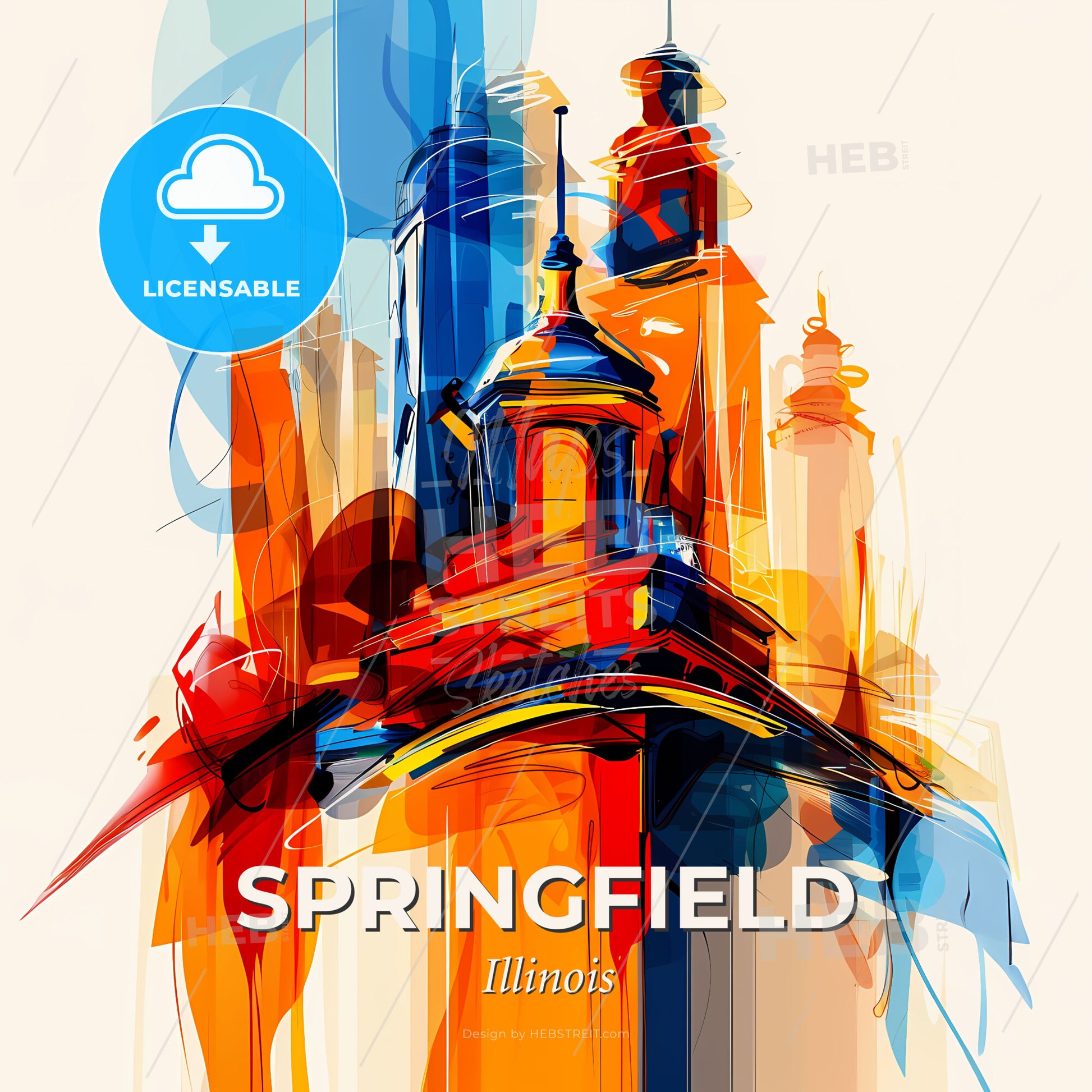 Vibrant Springfield, Illinois - A Colorful Cityscape With Towers And Towers - Square format print template