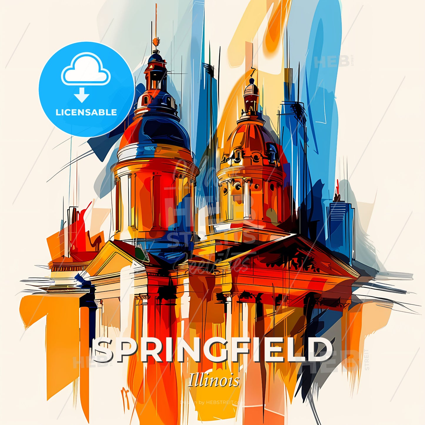Vibrant Springfield, Illinois - A Painting Of A Building With A Dome And Towers - Square format print template