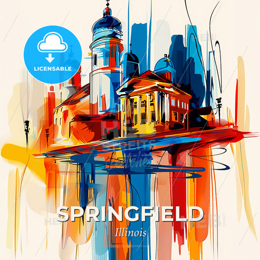 Vibrant Springfield, Illinois - A Painting Of A Building - Square format print template