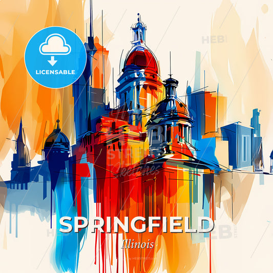 Vibrant Springfield, Illinois - A Painting Of A City - Square format print template