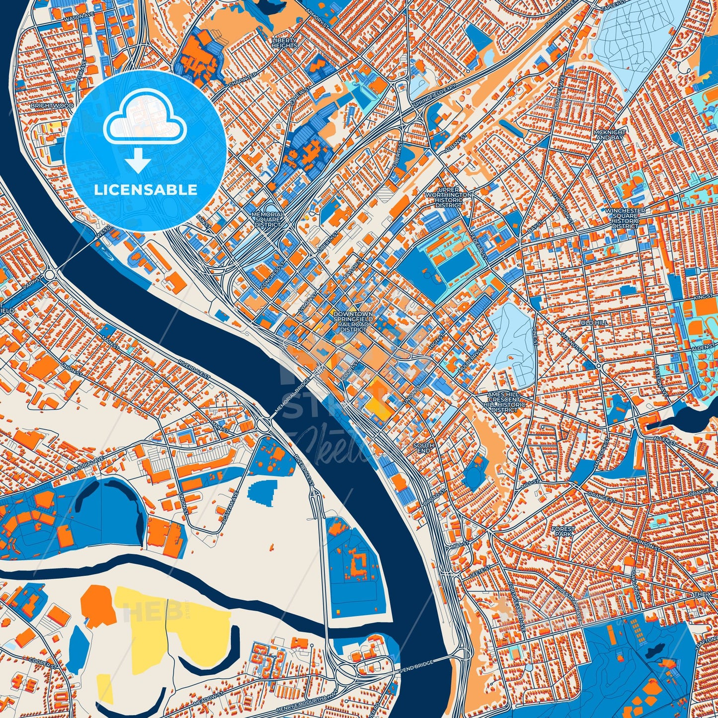 Colorful Springfield Street Map with Labels and Buildings