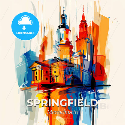 Vibrant Springfield, Massachusetts - A Painting Of A Building - Square format print template