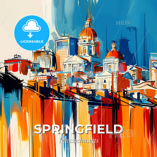 Vibrant Springfield, Massachusetts - A Painting Of A City - Square format print template