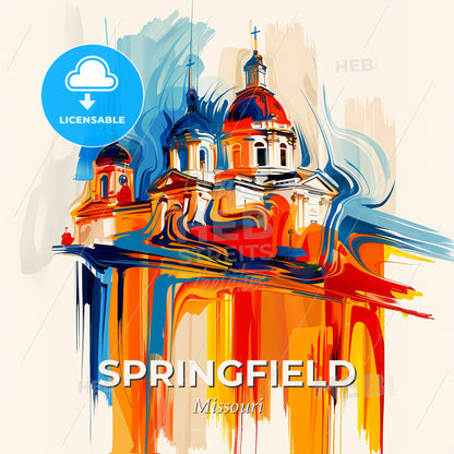 Vibrant Springfield, Missouri - A Painting Of A Building With A Colorful Background - Square format print template