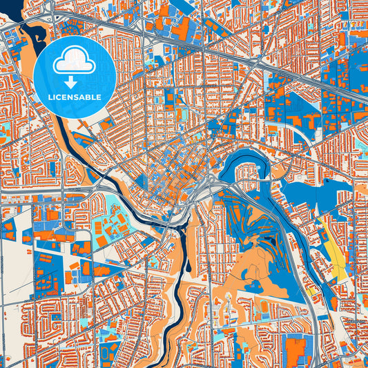 Colorful St. Catharines Street Map with Labels and Buildings