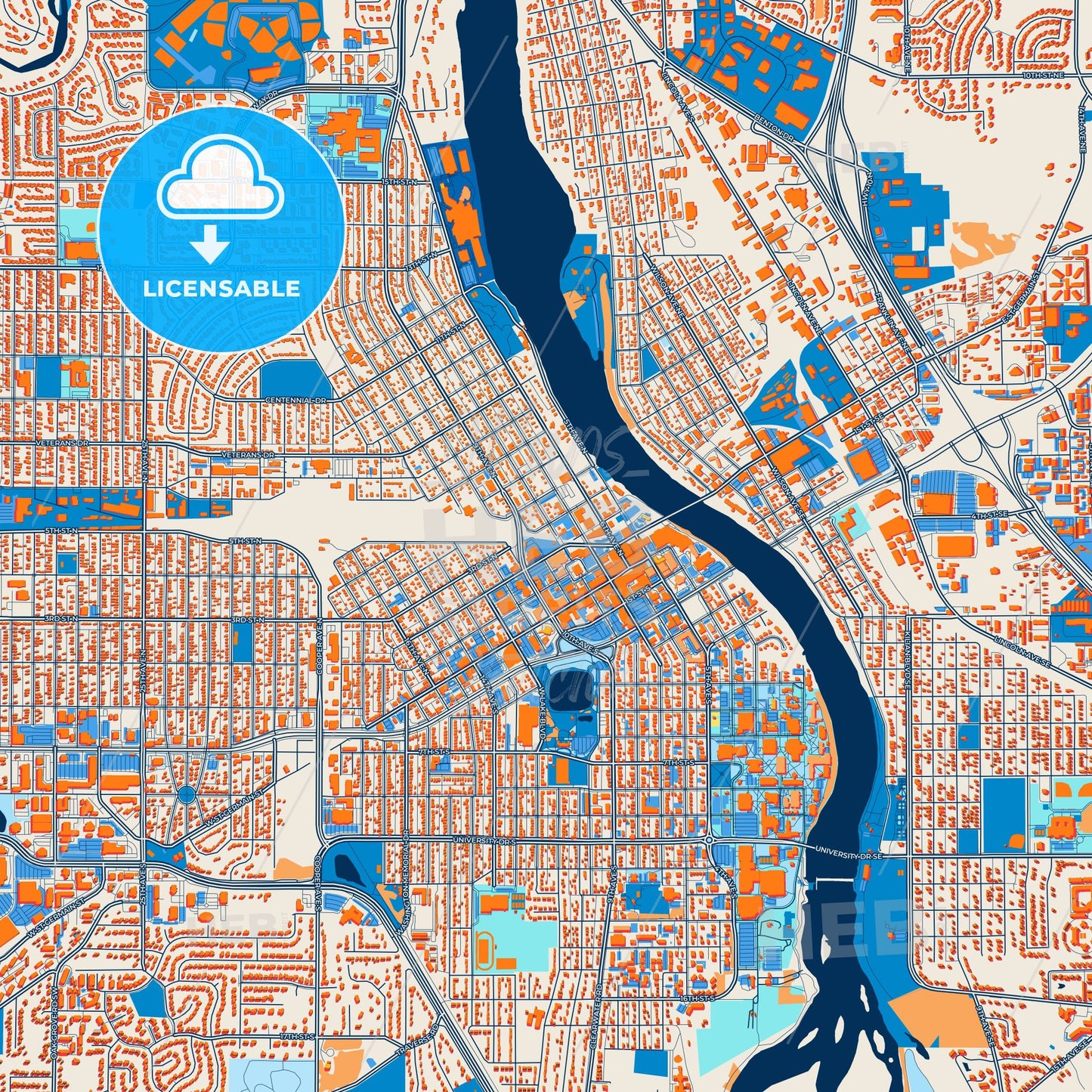 Colorful St. Cloud Street Map with Labels and Buildings