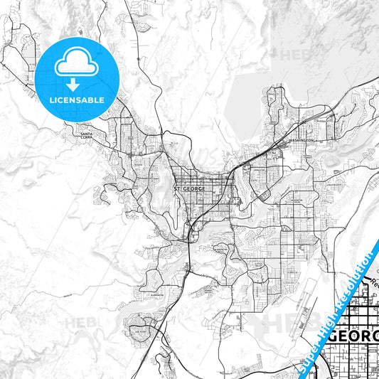 St. George, Utah light map with streetnames, citynames and districts
