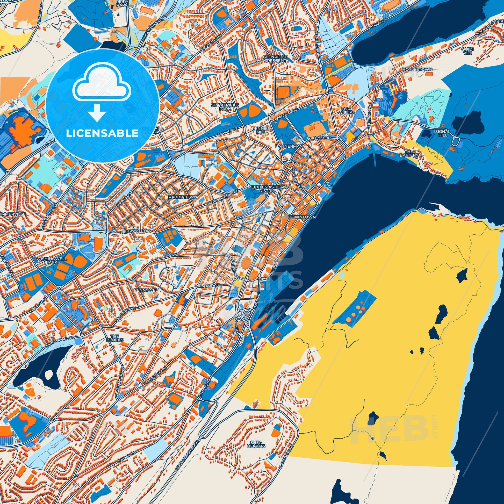 Colorful St Johns Street Map with Labels and Buildings