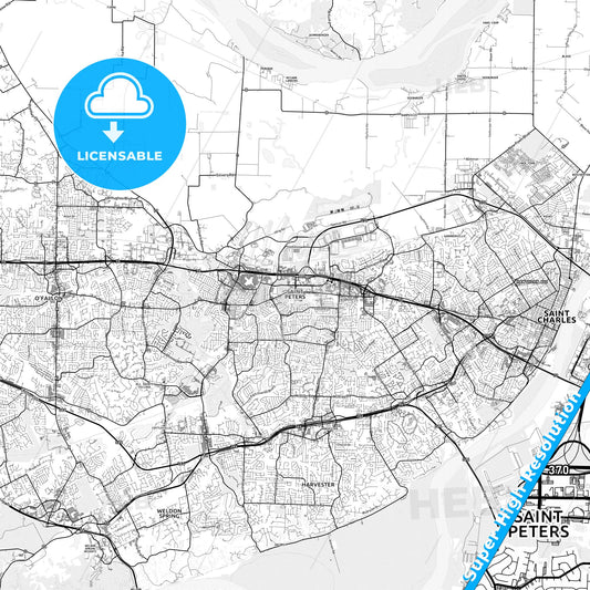 St. Peters, Missouri light map with streetnames, citynames and districts