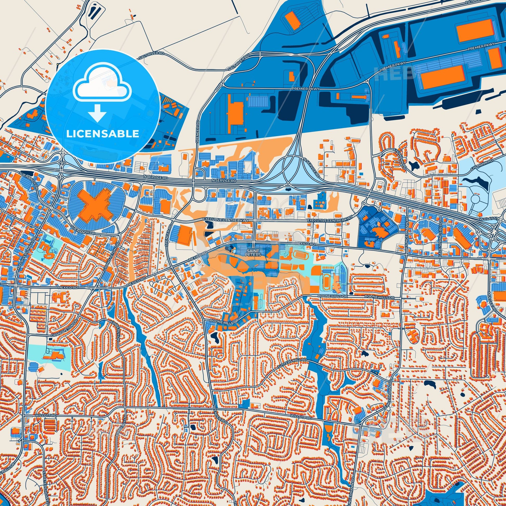 Colorful St. Peters Street Map with Labels and Buildings