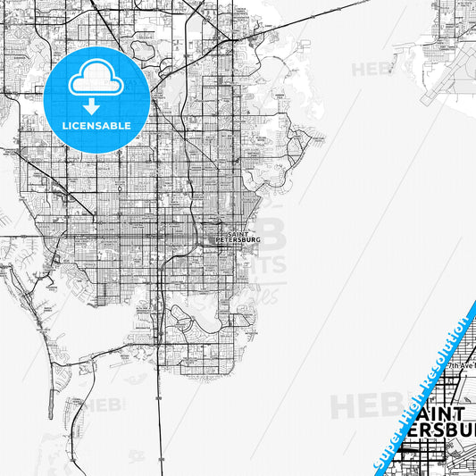 St. Petersburg, Florida light map with streetnames, citynames and districts