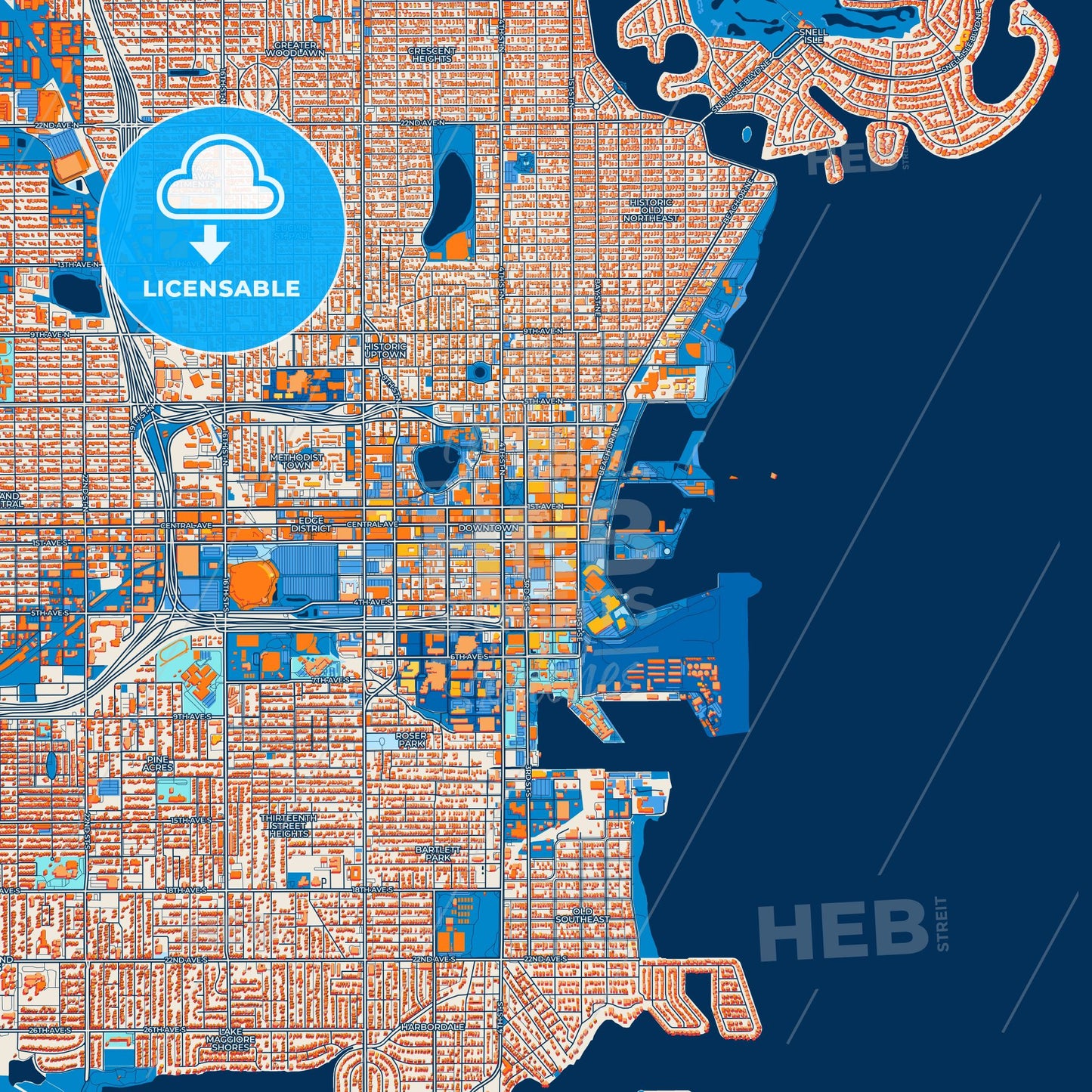 Colorful St. Petersburg Street Map with Labels and Buildings