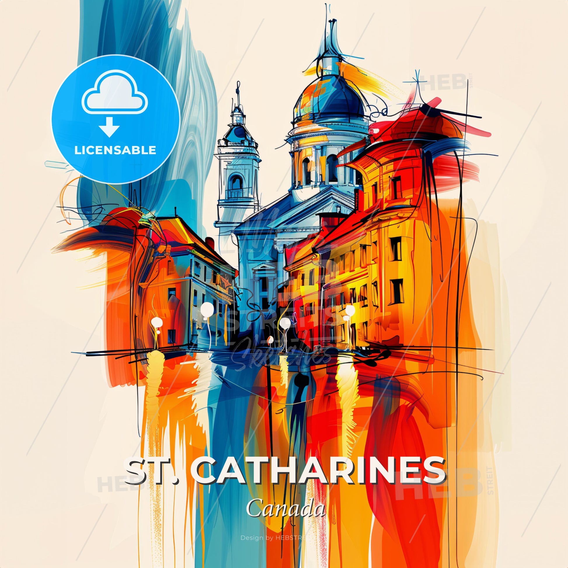 Vibrant St. Catharines, Canada - A Colorful Drawing Of Buildings - Square format print template