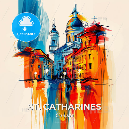 Vibrant St. Catharines, Canada - A Colorful Drawing Of Buildings - Square format print template