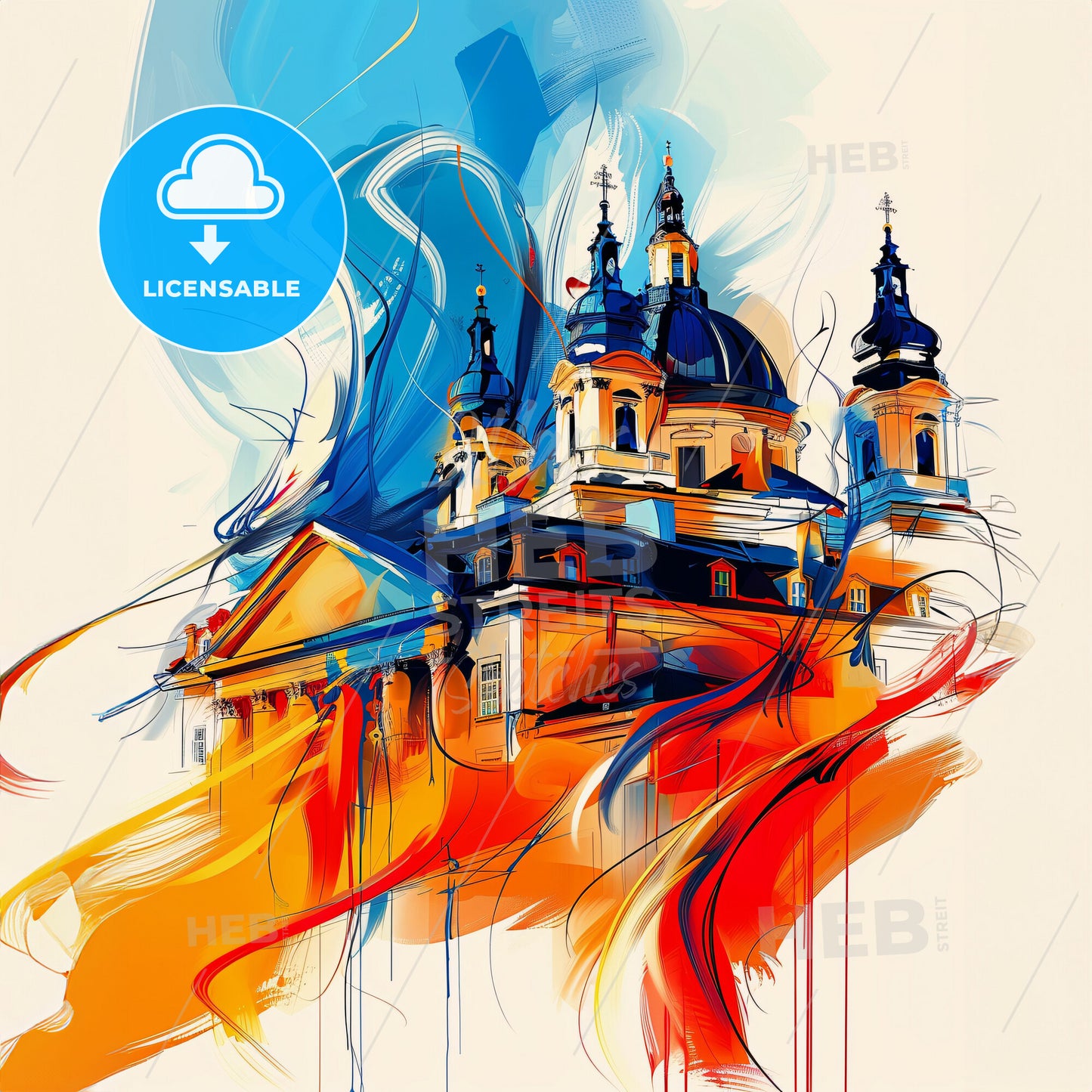 Vibrant St. Catharines, Canada - A Painting Of A Building With A Colorful Background