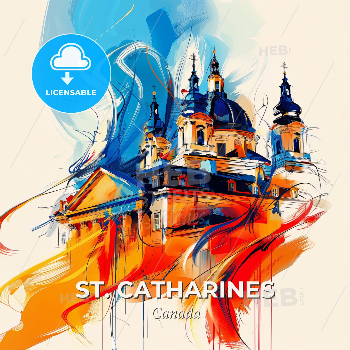 Vibrant St. Catharines, Canada - A Painting Of A Building With A Colorful Background - Square format print template