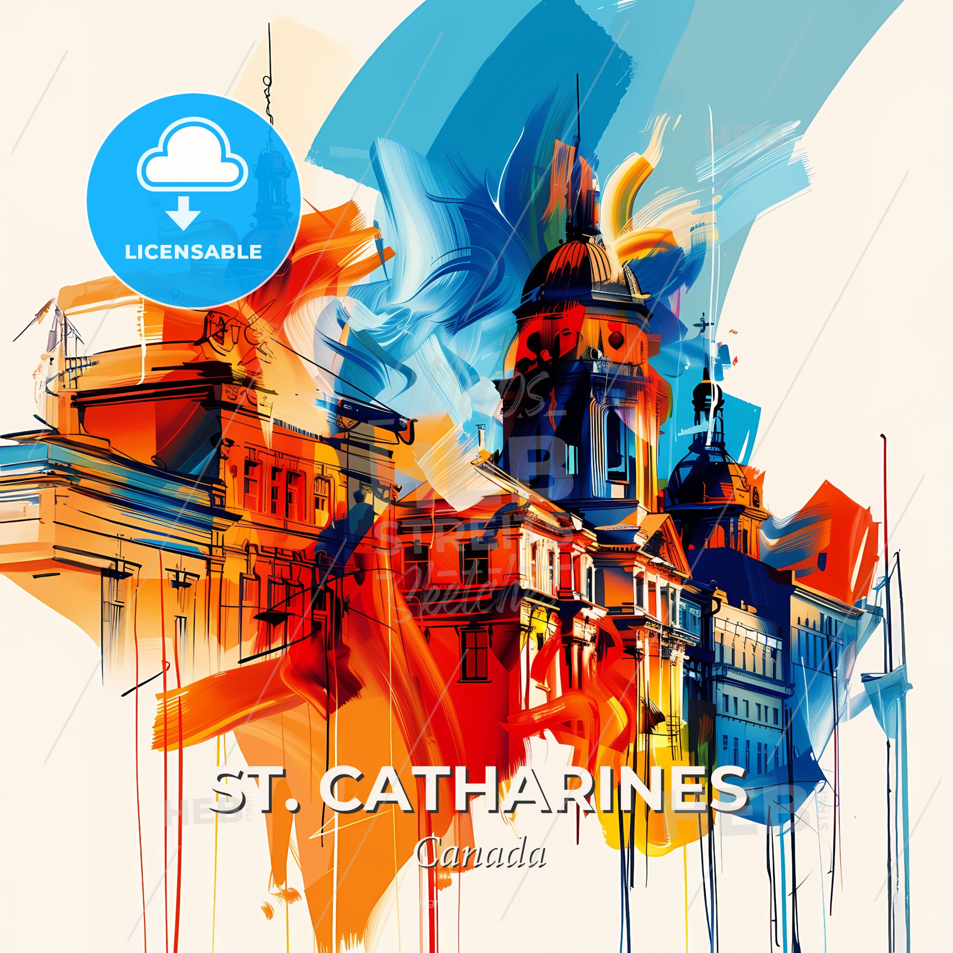 Vibrant St. Catharines, Canada - A Colorful Painting Of Buildings - Square format print template