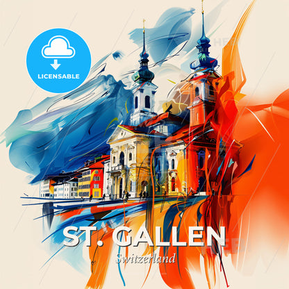 Vibrant St. Gallen, Switzerland - A Painting Of A Building - Square format print template
