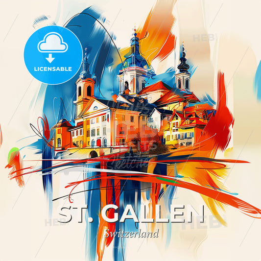 Vibrant St. Gallen, Switzerland - A Painting Of A Building - Square format print template