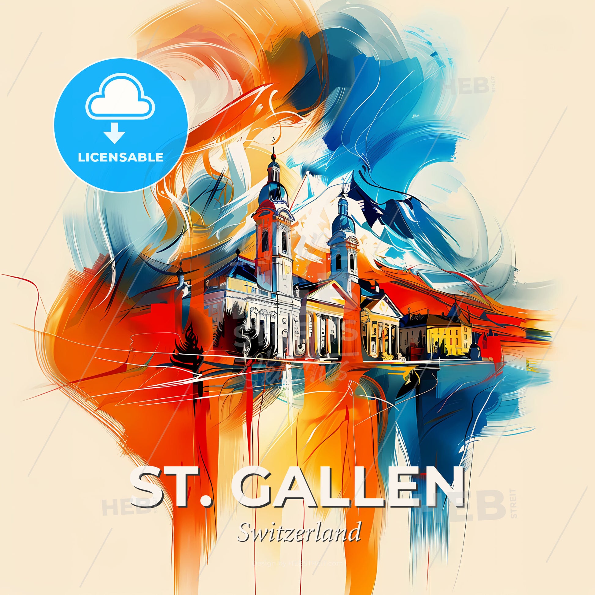 Vibrant St. Gallen, Switzerland - A Painting Of A Building - Square format print template
