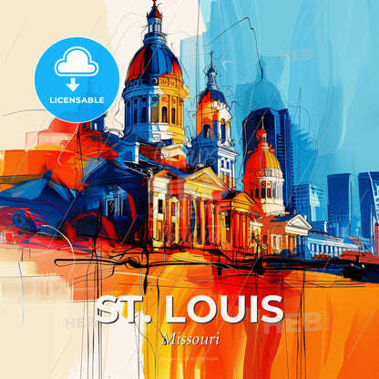 Vibrant St. Louis, Missouri - A Colorful Painting Of A Building - Square format print template