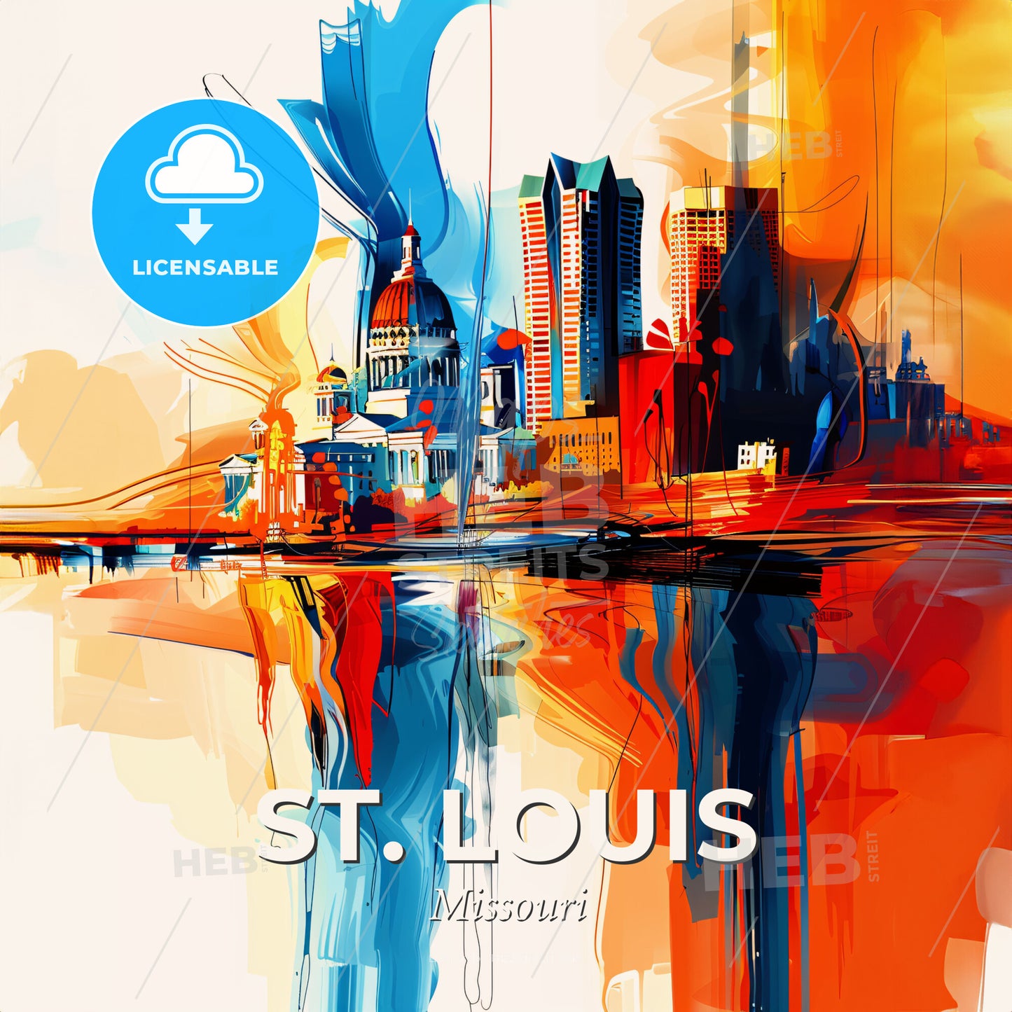 Vibrant St. Louis, Missouri - A Painting Of A City - Square format print template