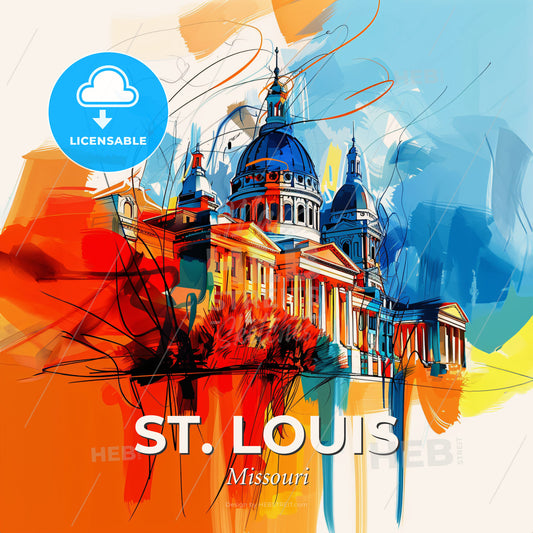 Vibrant St. Louis, Missouri - A Painting Of A Building With A Domed Roof - Square format print template