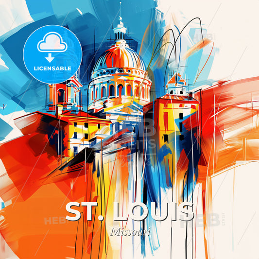 Vibrant St. Louis, Missouri - A Painting Of A Building With A Dome - Square format print template