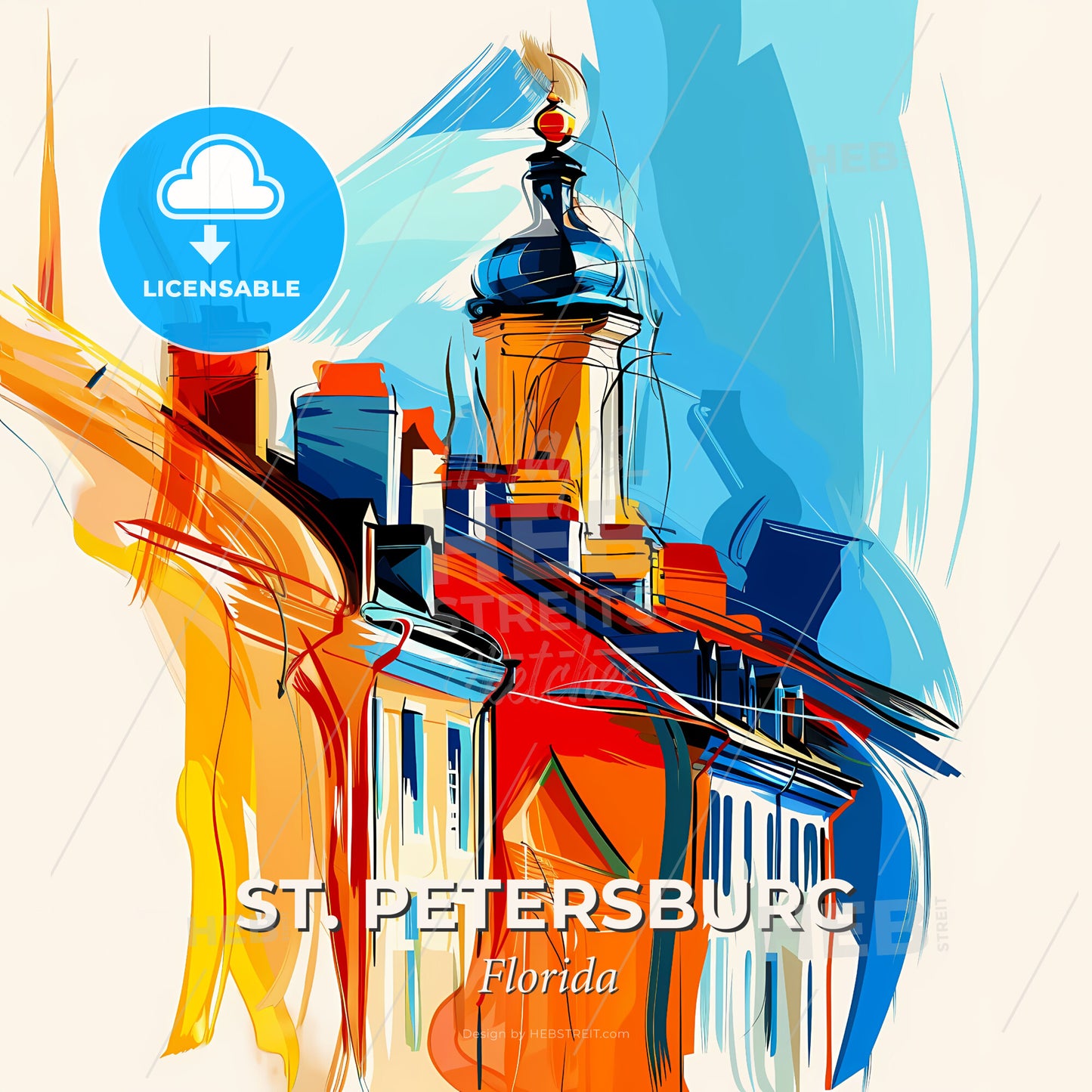 Vibrant St. Petersburg, Florida - A Colorful Painting Of Buildings - Square format print template