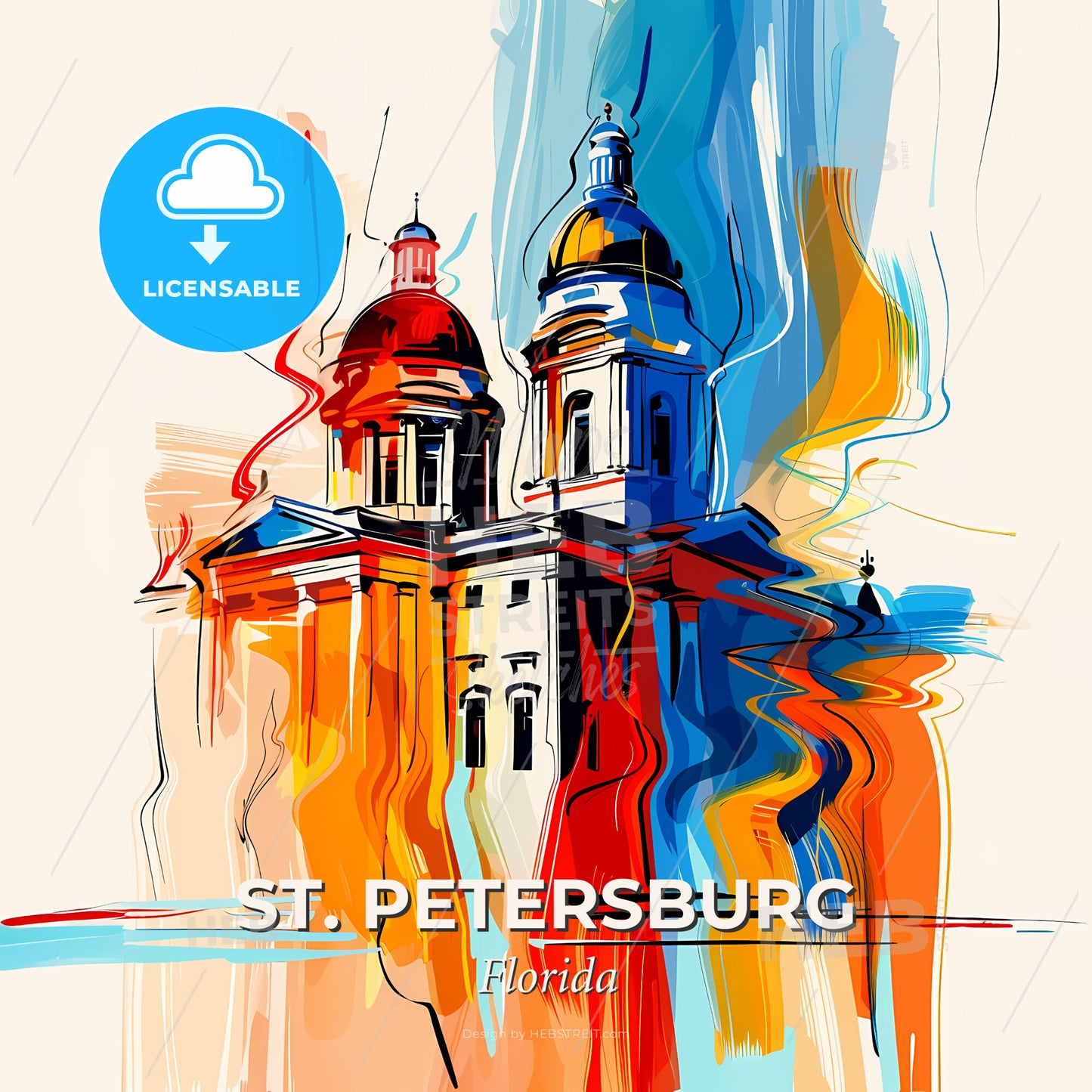 Vibrant St. Petersburg, Florida - A Painting Of A Building With Colorful Paint - Square format print template