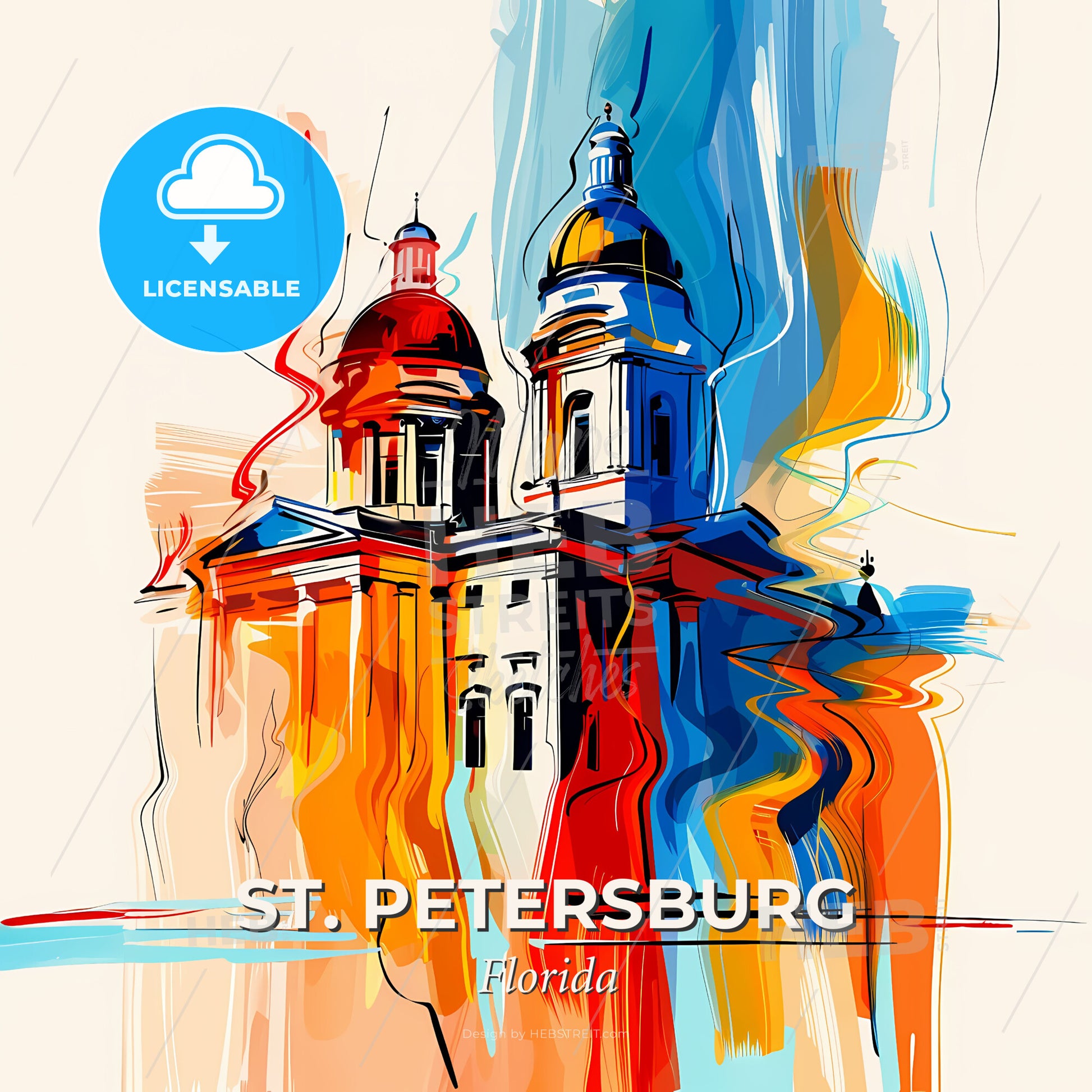 Vibrant St. Petersburg, Florida - A Painting Of A Building With Colorful Paint - Square format print template
