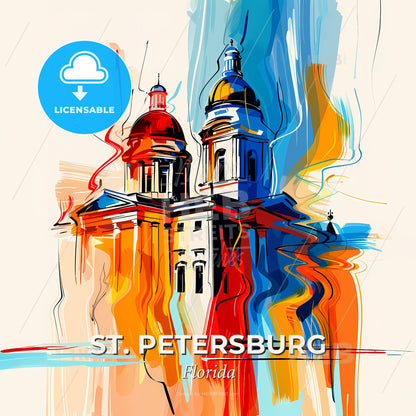 Vibrant St. Petersburg, Florida - A Painting Of A Building With Colorful Paint - Square format print template