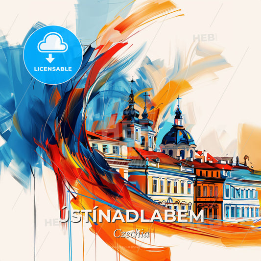 Vibrant Ústínadlabem, Czechia - A Colorful Painting Of Buildings - Square format print template
