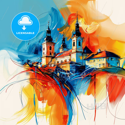 Vibrant Ústínadlabem, Czechia - A Painting Of A Building With Towers