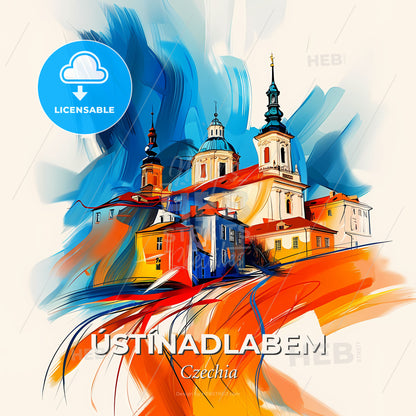 Vibrant Ústínadlabem, Czechia - A Painting Of A Building - Square format print template