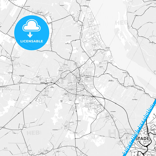 Stade, Germany light map with streetnames, citynames and districts