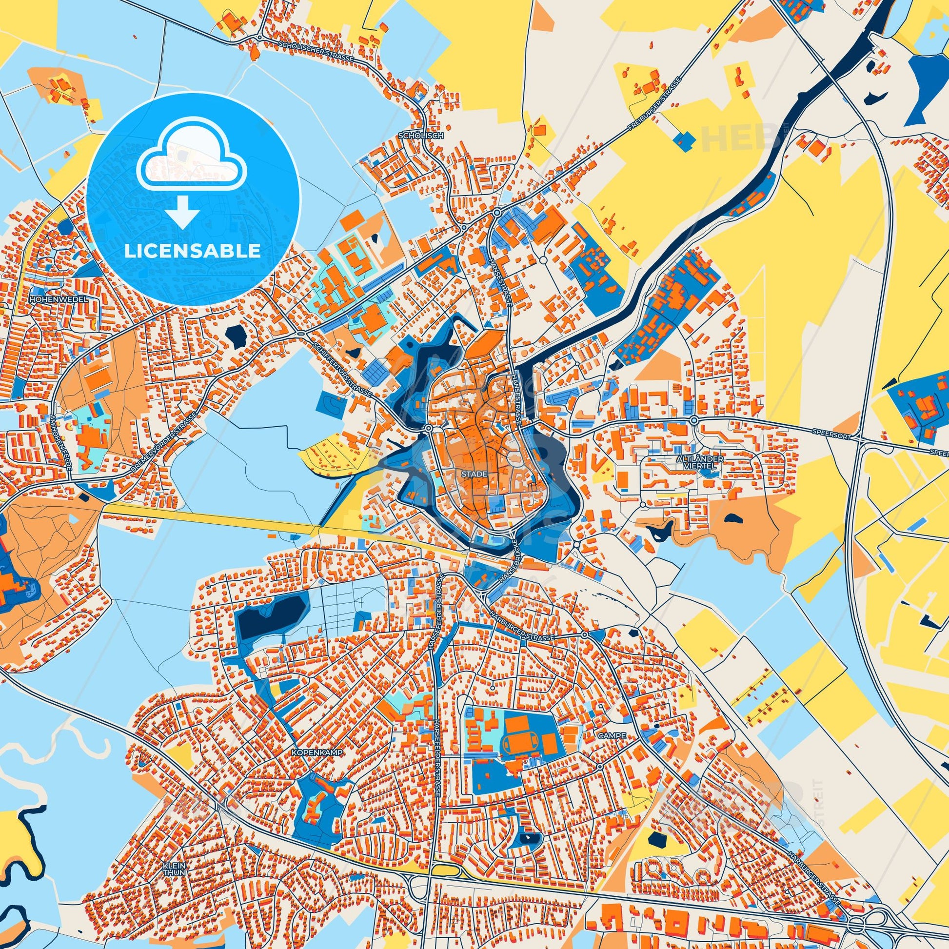 Colorful Stade Street Map with Labels and Buildings