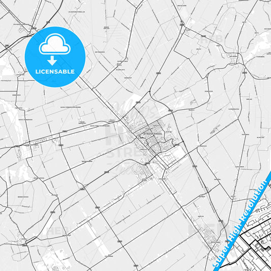 Stadskanaal, Netherlands light map with streetnames, citynames and districts