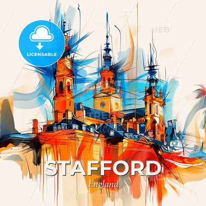 Vibrant Stafford, England - A Painting Of A Building With Towers - Square format print template