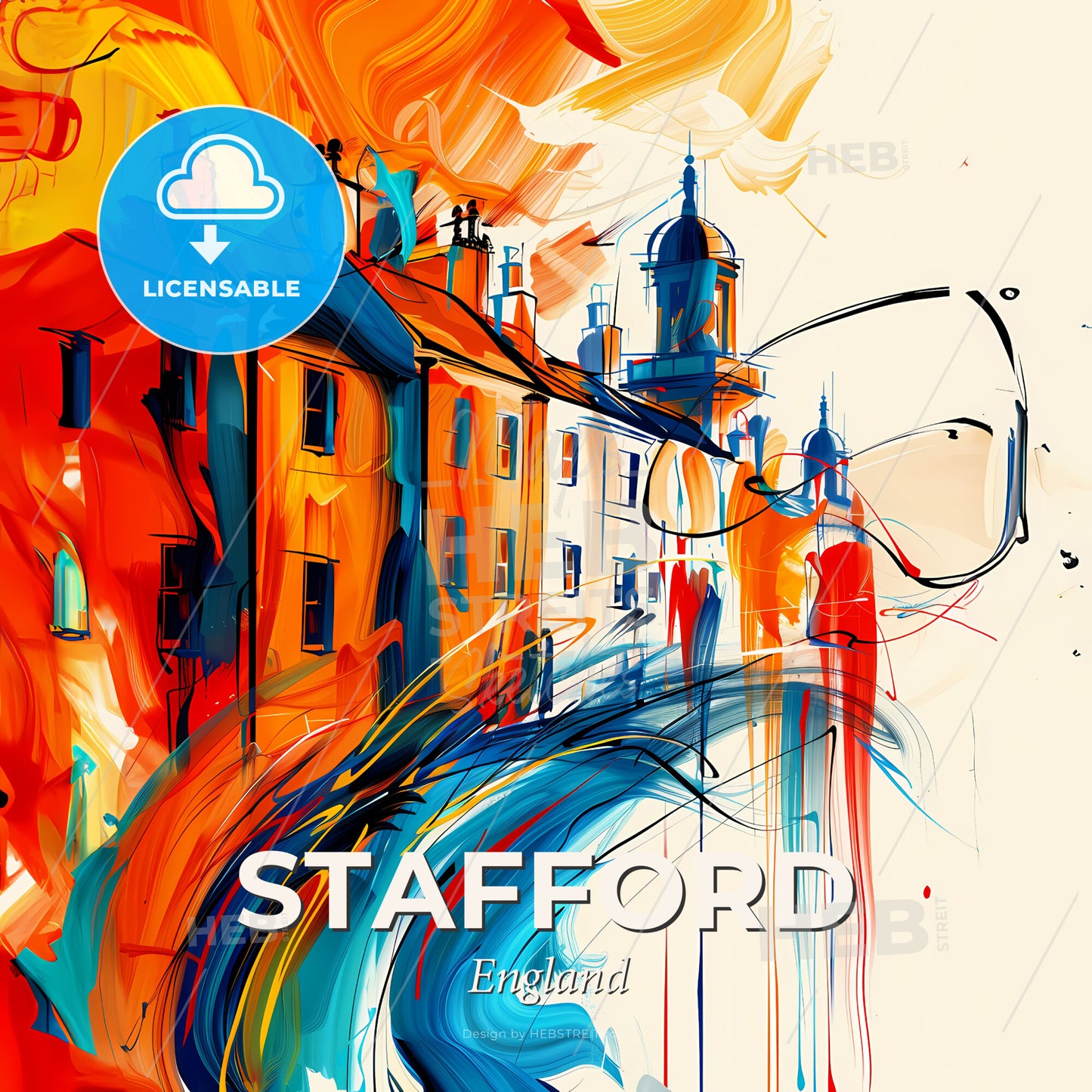 Vibrant Stafford, England - A Painting Of A Building - Square format print template