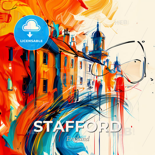 Vibrant Stafford, England - A Painting Of A Building - Square format print template