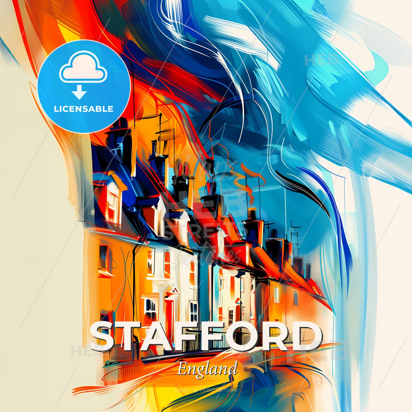 Vibrant Stafford, England - A Colorful Painting Of A Row Of Houses - Square format print template