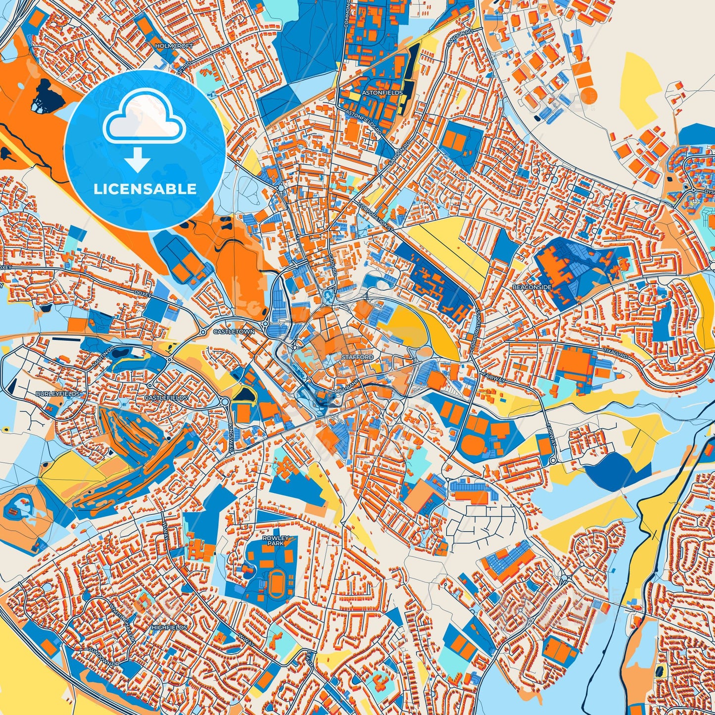 Colorful Stafford Street Map with Labels and Buildings