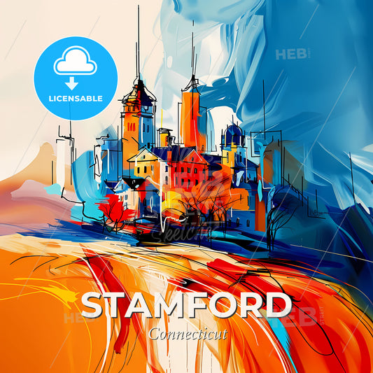 Vibrant Stamford, Connecticut - A Painting Of A City - Square format print template